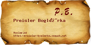 Preisler Boglárka névjegykártya